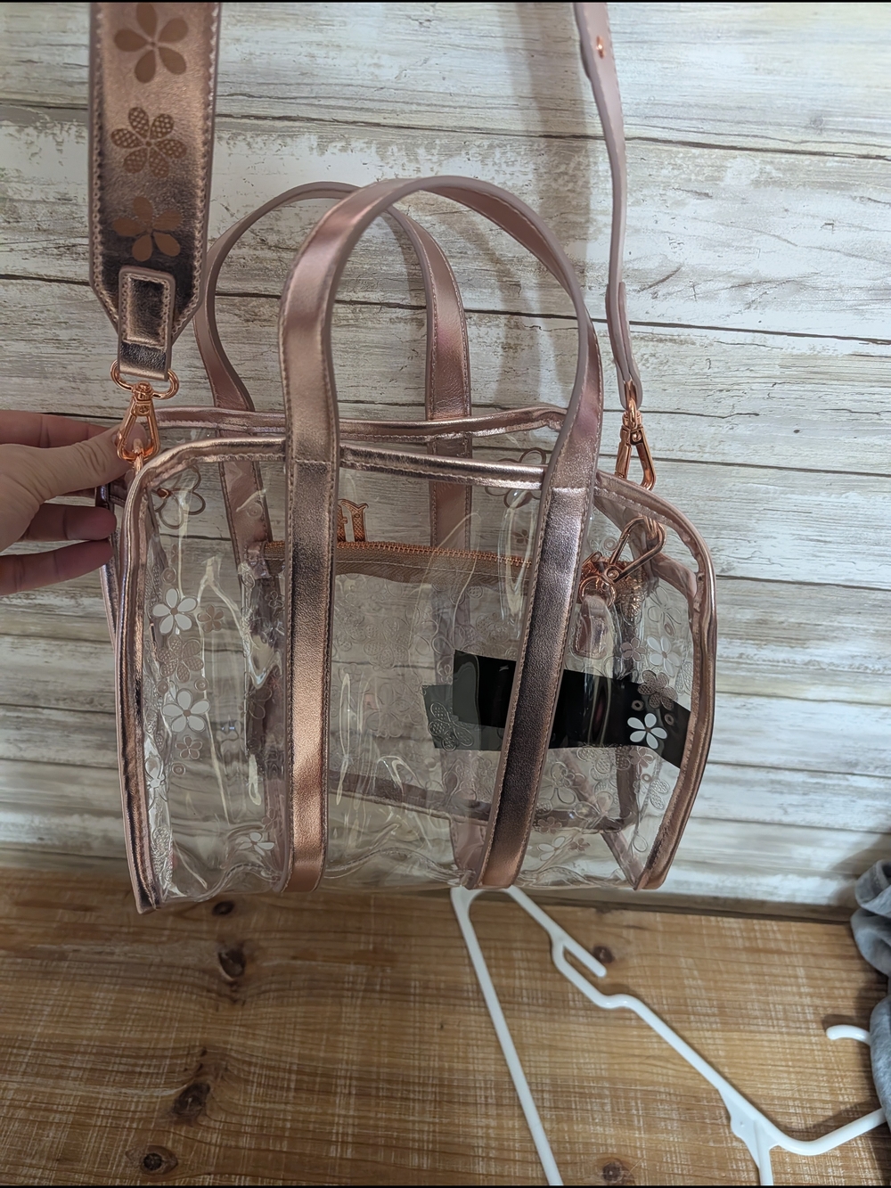 Loungefly Clear Tote with Rose Gold Trim and Floral Accents - Picture 4 of 6